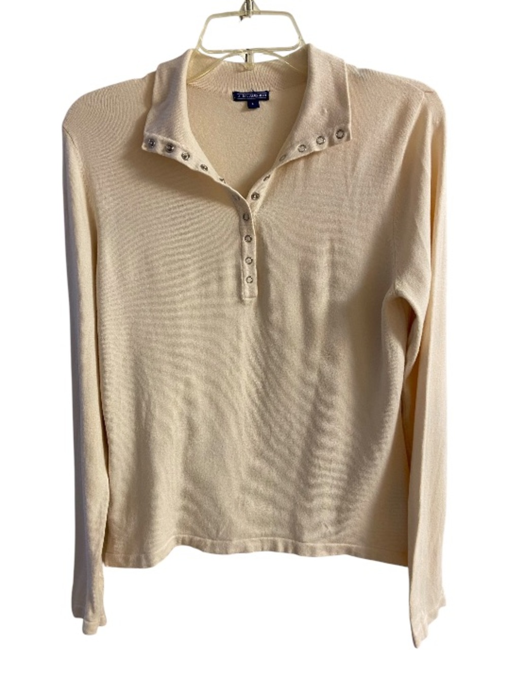 J. McLaughlin Cream Ribbed Knit Henley Top Long Sleeve Button Collar Large